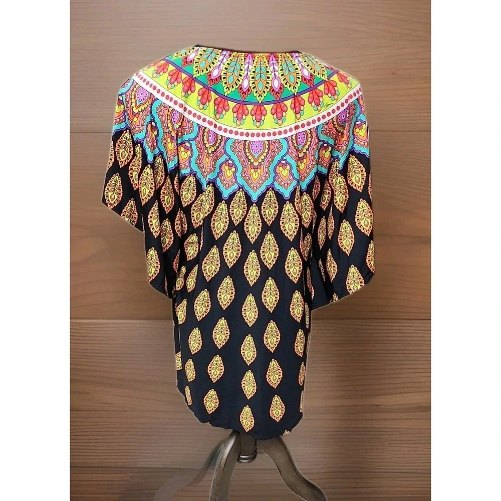 TRINA TURK Moroccan Medallion Black Swimsuit‎ Cover-up Tunic Women Size Large
